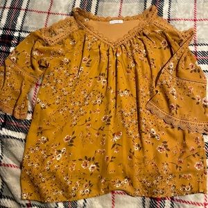 3XL youth size mustard color floral shirt